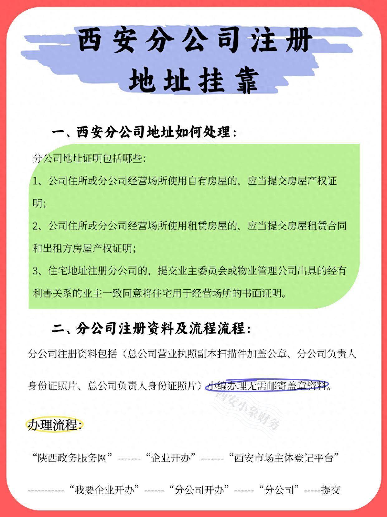 西安分公司注册地址挂靠（流程、资料）