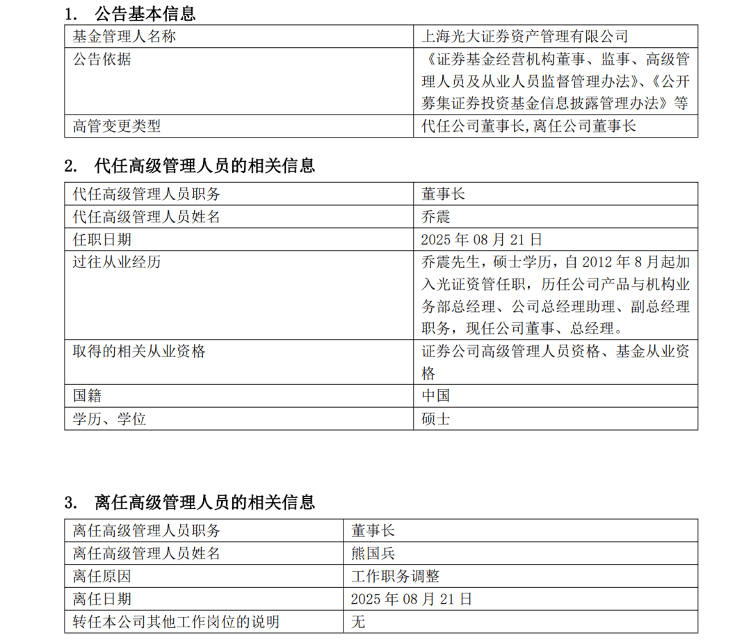 “光大系”资管业务高管，变动频频